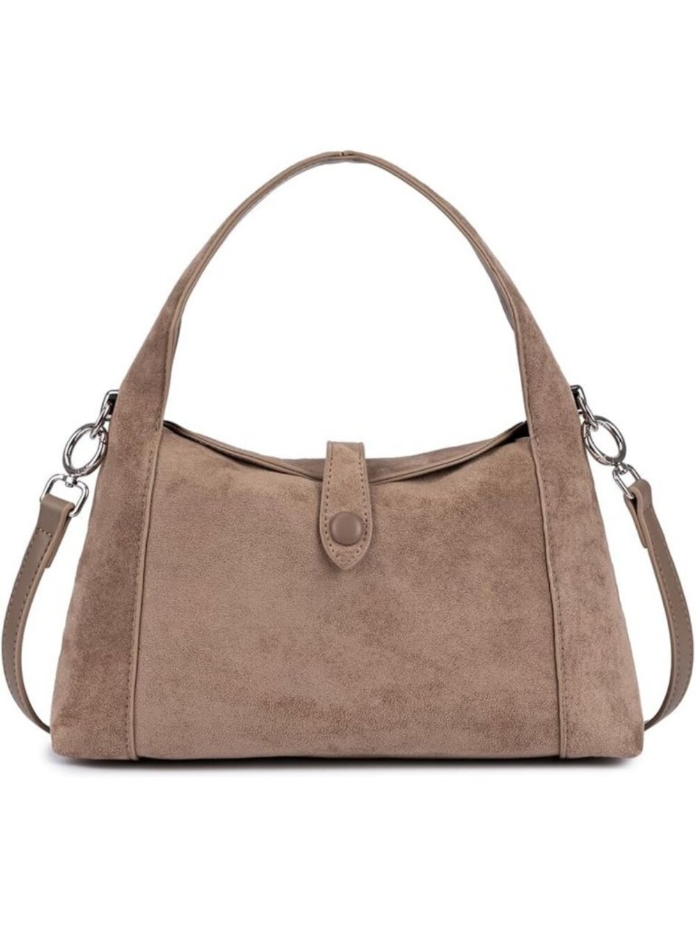 Vintage Suede Half-Moon Hobo Tote Bag, Soft Crossbody Purse with Detachable